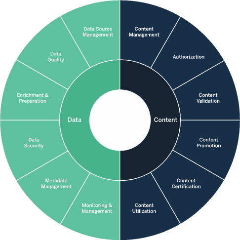A diagram that shows data and content management processes.