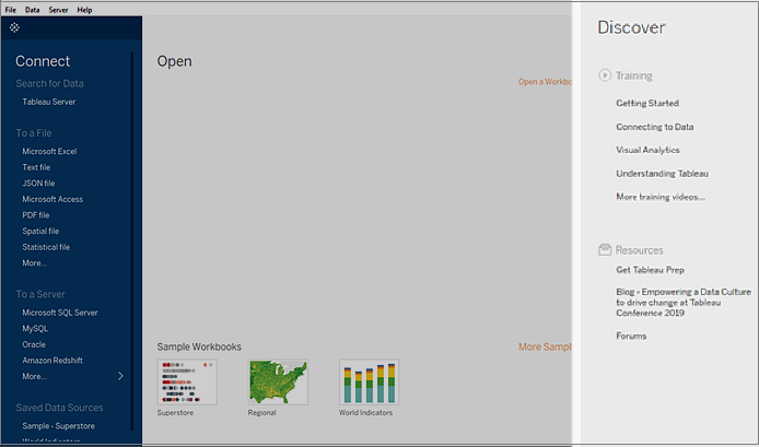 Tableau Discover Pane.