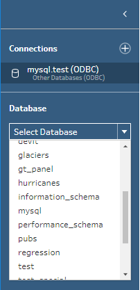 Tableau Prep other databases connection list.