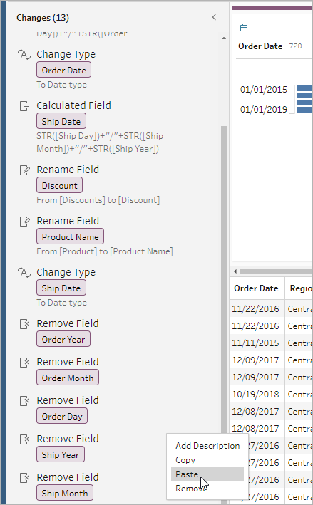 The Changes pane showing the option to Paste.