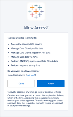 The Allow Access form displayed when signing in to Data Cloud.