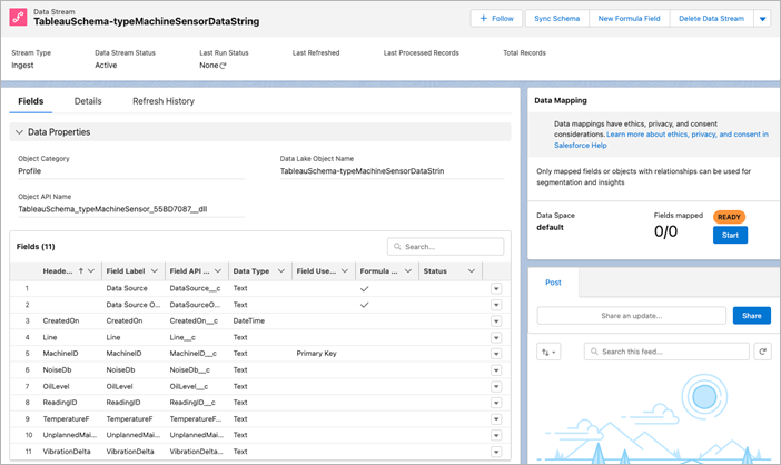 A data stream page in Salesforce Data Cloud.