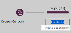 A Tableau Prep flow showing the text box to enter a description for a flow step in the flow pane.