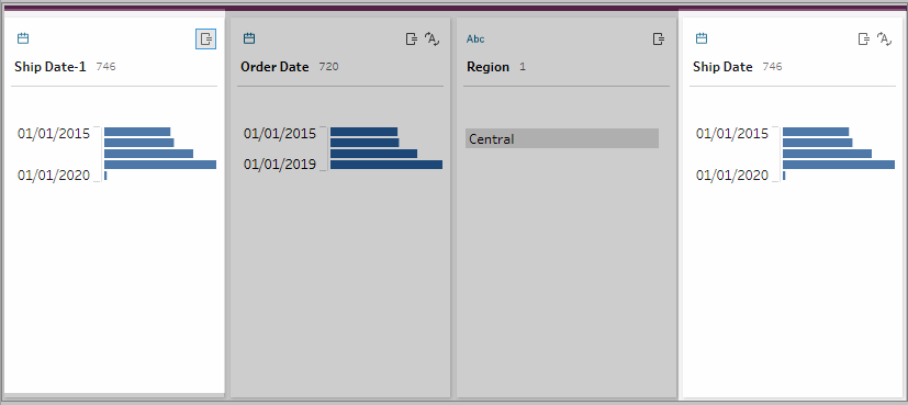 The results of the Duplicate Field option showing the new field "Ship Date -1" created.