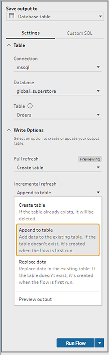 Save output to menu with Append to table option selected. 