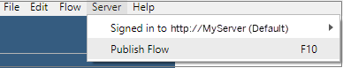 A server menu with option to Publish Flow.