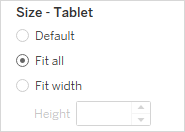 Tablet size configuration options with “fit all” selected.
