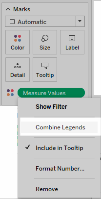 Web version view of selecting the Combine Legends option from the Measure Values field context menu.