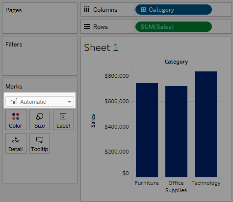 Marks type dropdown with automatic (bar) type selected.