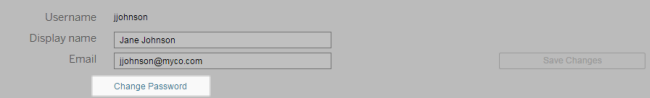 A form with fields for your username, display name, email and a button to change your password.