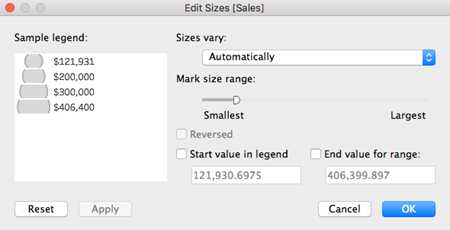 Edit Mark size dialog.