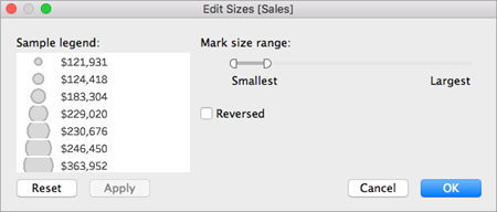 Edit Mark size dialog.
