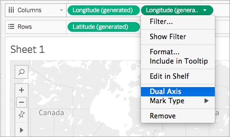 The Columns menu with Dual Axis selected.