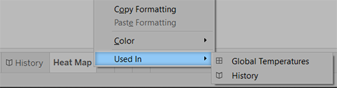 A menu that shows formatting options with Used In selected.