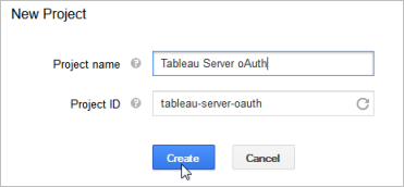 A dialog box to create a new project.