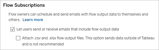 The Flow Subscriptions site setting showing the tick box for sending and receiving email notifications selected.