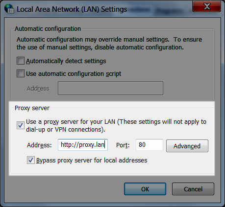 A dialog with options to configure a local area network.