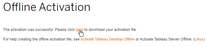 Offline activation success message.