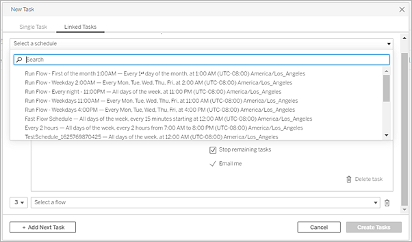 A list of possible schedules for tasks.